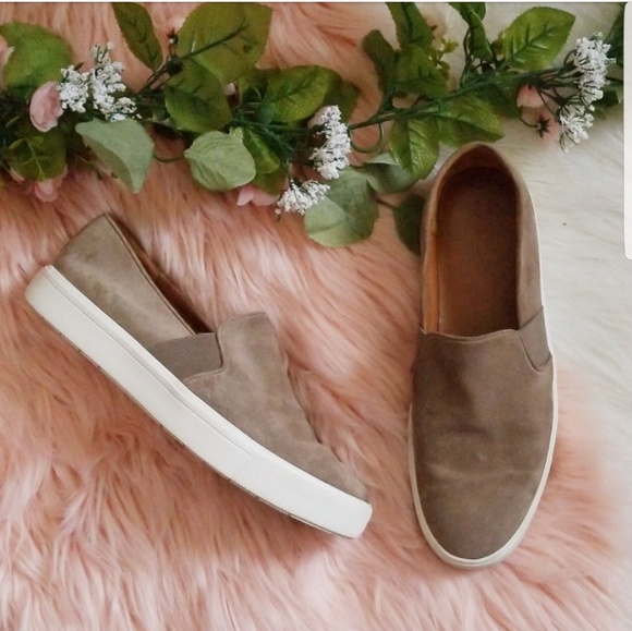 taupe suede slip on sneakers